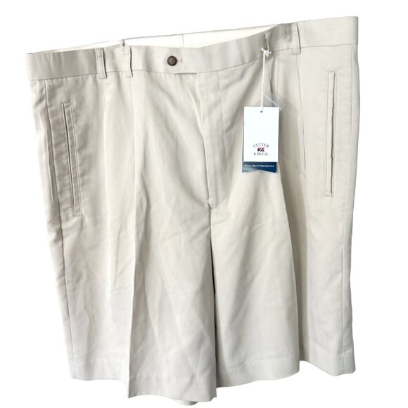 NWT CUTTER & BUCk Mens 44T Beige Chino Bermuda Pleated Shorts Big and Tall - Picture 5 of 14